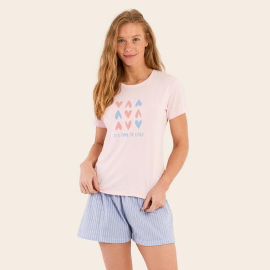 Anna Kock® Pijama Short Doll Remera Manga Corta · Ref#5011 / Diseño Corazones